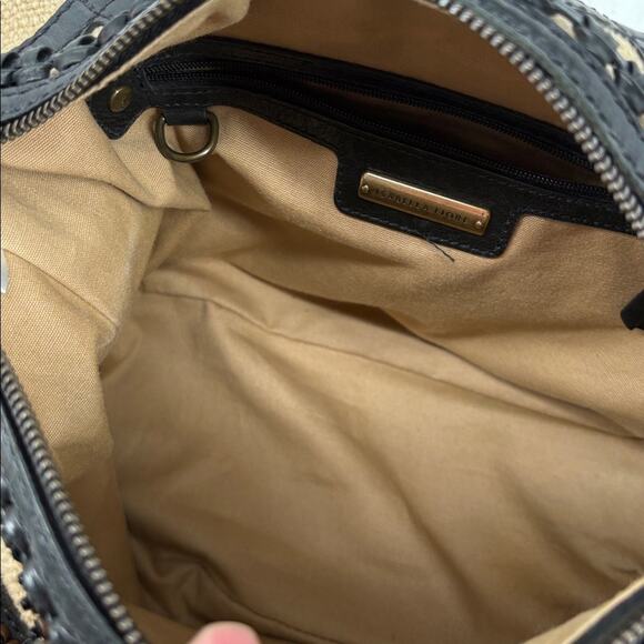 Vintage Isabella Fiore Women’s Black and Tan Leather Fabric Lattice Shoulder Bag - Picture 10 of 14